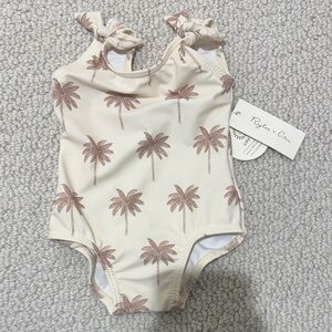Rylee + Cru Cream and Brown Palm Swimsuit